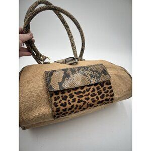 Clever Carriage Company Boho Burlap Snakeskin Embossed Leather Mixed Texture Bag